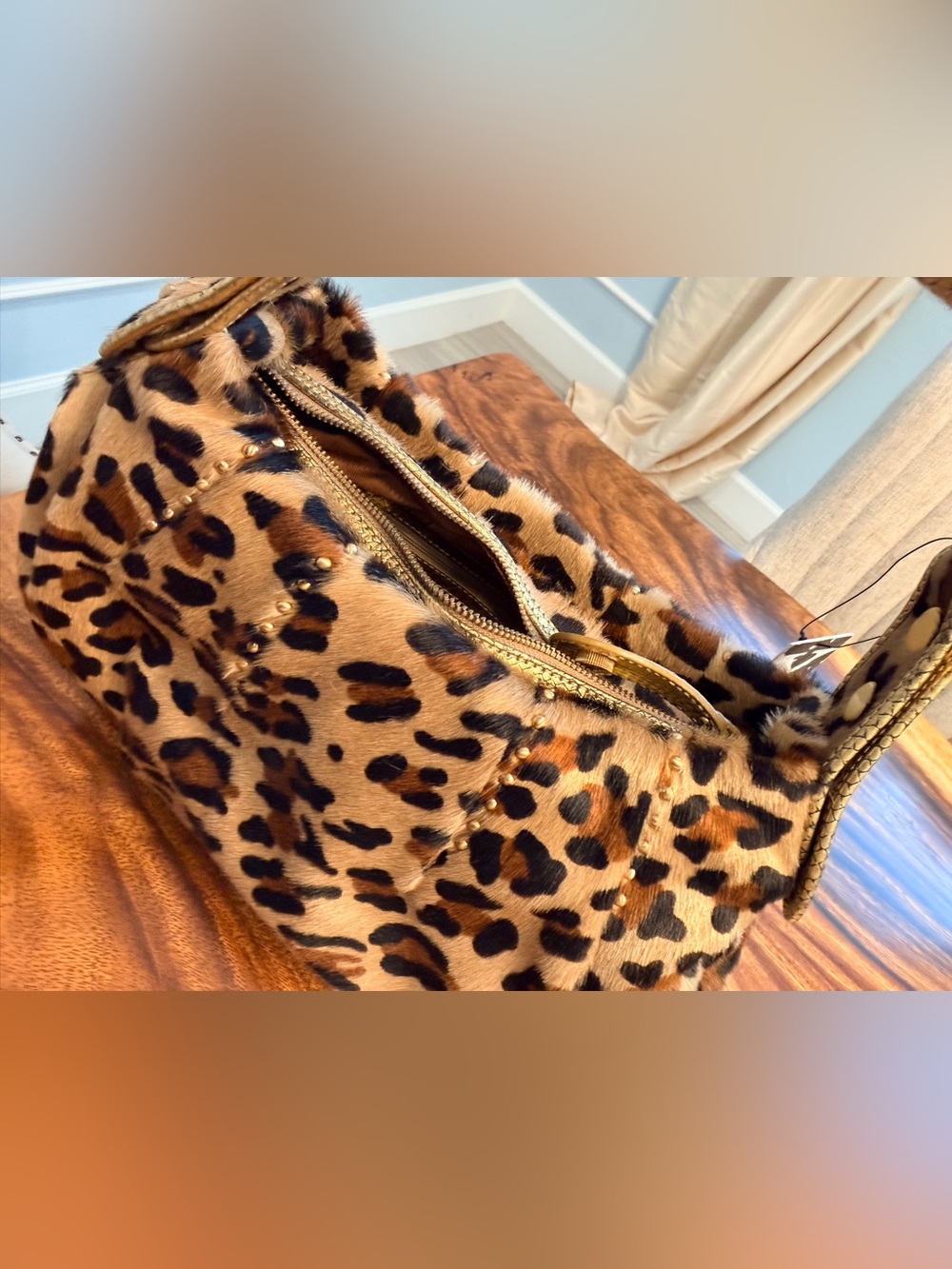 Maxx New York Genuine Calfhair Leopard Print HoboBag Gold Leather Handle NWT Y2K - Picture 10 of 17